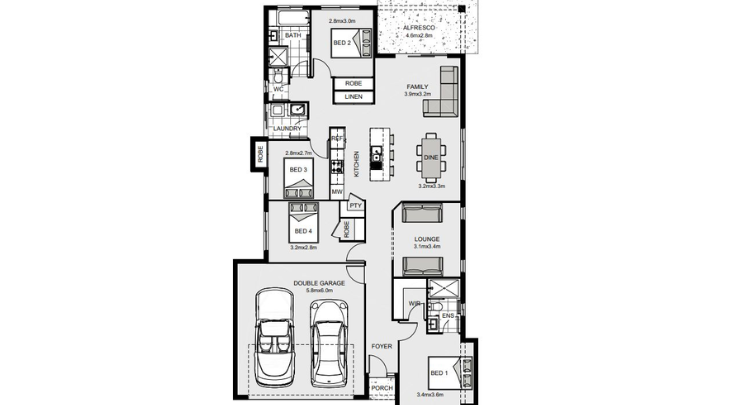 A floor plan of a single story home.