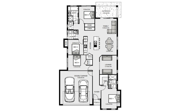 A floor plan of a single story home.