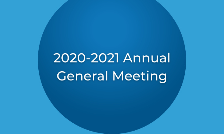 Navy blue circle with white text that says "2021-21 Annual General Meeting"
