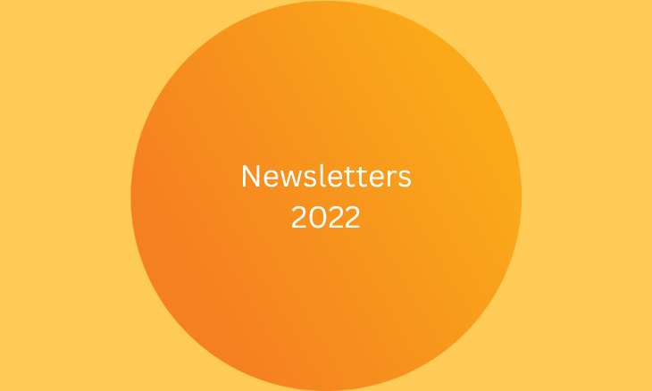 Orange circle graphic with the word "newsletters" above the number "2022".