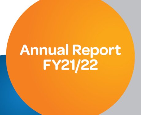 Orange circle containig the text Annual Report FY21/22