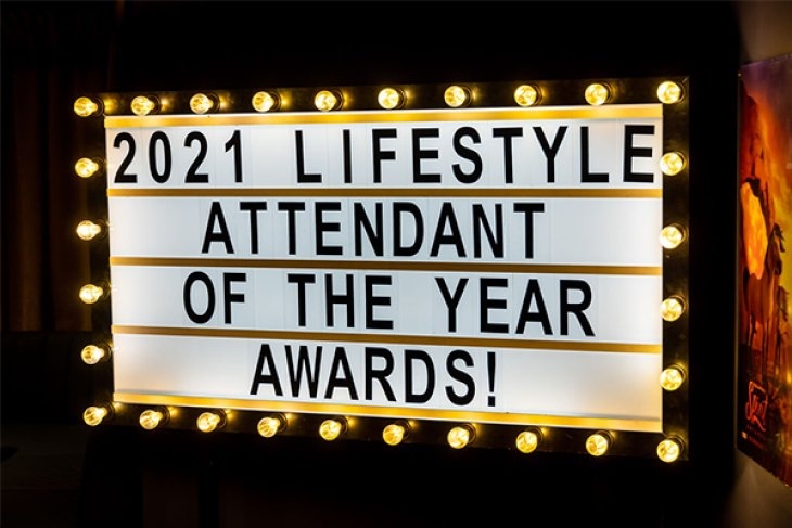 Sign in lights with the text "2021 Lifestyle Attendant of the Year Awards!"